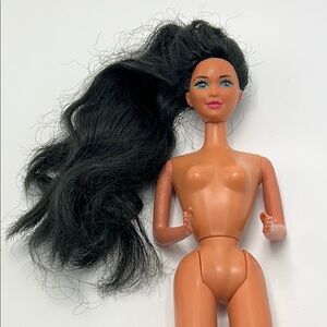 Vintage 1980 head 1966 body Mattel Barbie Doll Black Hair Blue Eyes